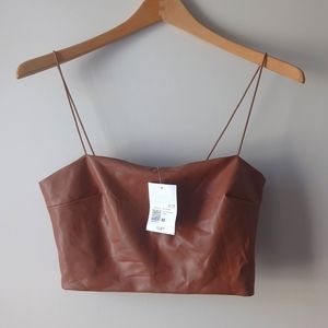 Forever 21 Faux Leather Crop Cami Tan Brown Medium NWT